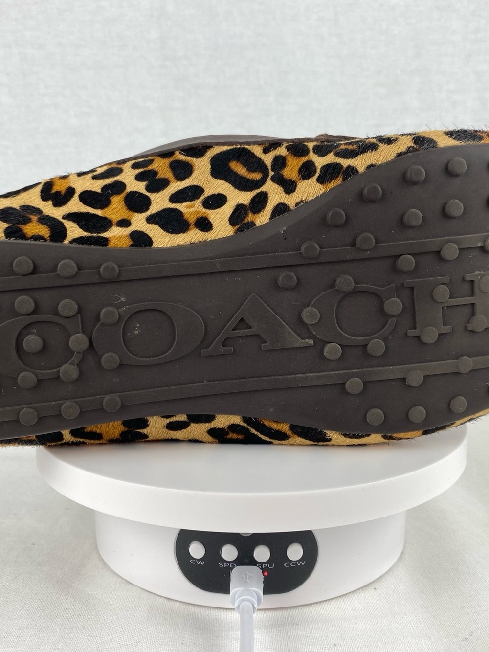 Coach Leopard Print Penny Loafers in Brown/Tan with Gold Plaque - Picture 8 of 14